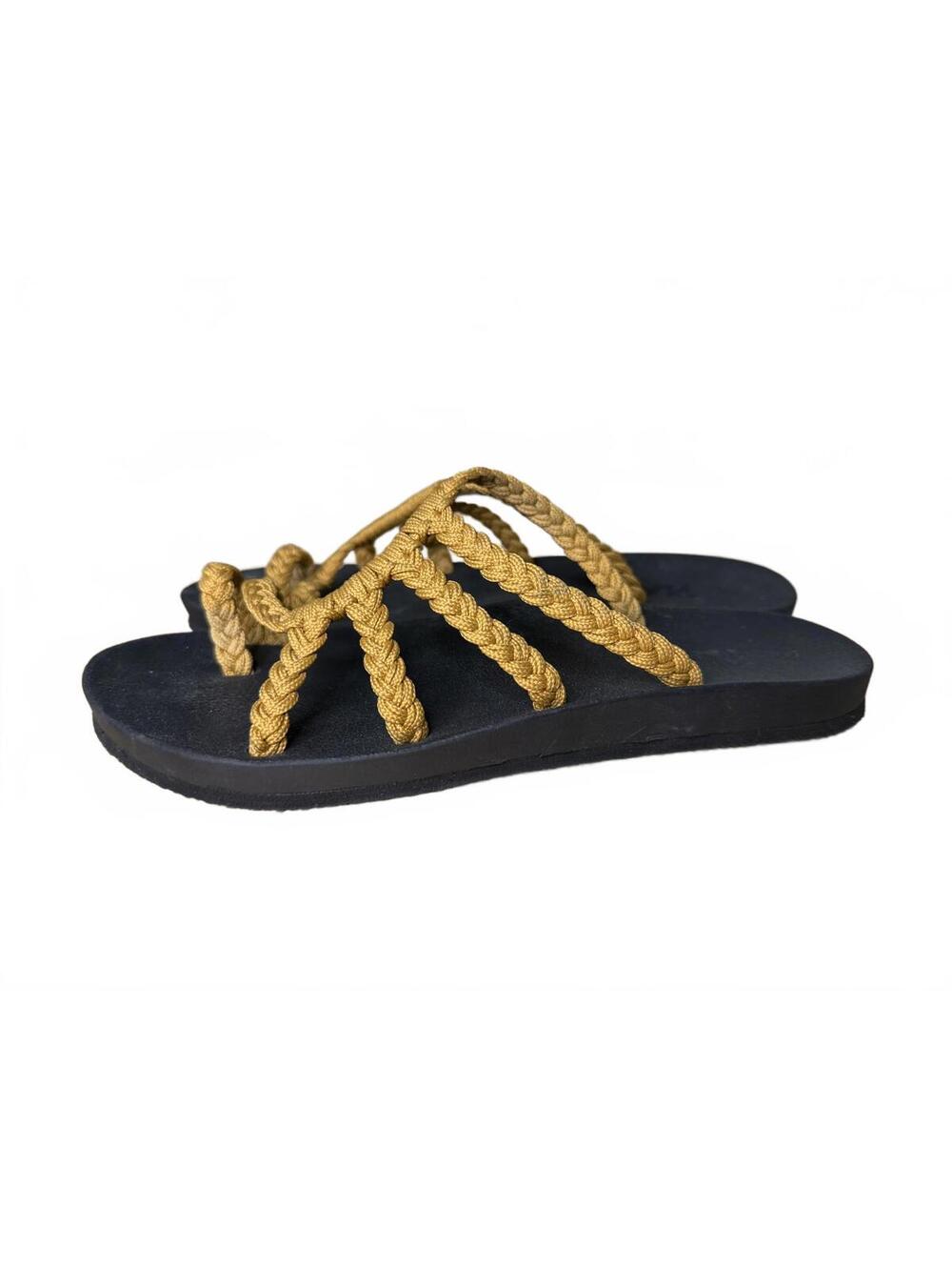 Plaka Relief Woven Flip Flops Sandals Women's Sz 8 Yellow Everyday Beach Resort